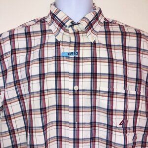 Nautica Mens L Dress Shirt White Red Blue Plaid Short Sleeve